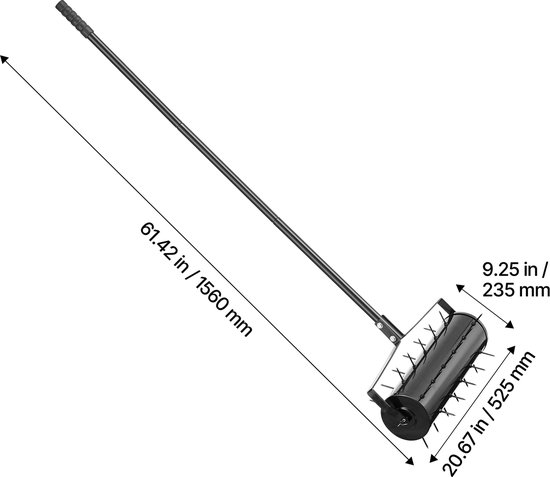 Gazonbeluchter voor rollend, 53,3 cm, robuuste handmatige beluchter met afneembare steel en 33 ijzeren spikes, beluchtingsgereedschap voor tuin, terras, erf, zwart van Merkloos	 — afbeelding 5