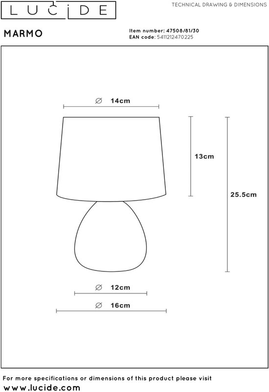 Lucide MARMO - Lampe de table - Ø 16 cm - 1xE14 - Noir