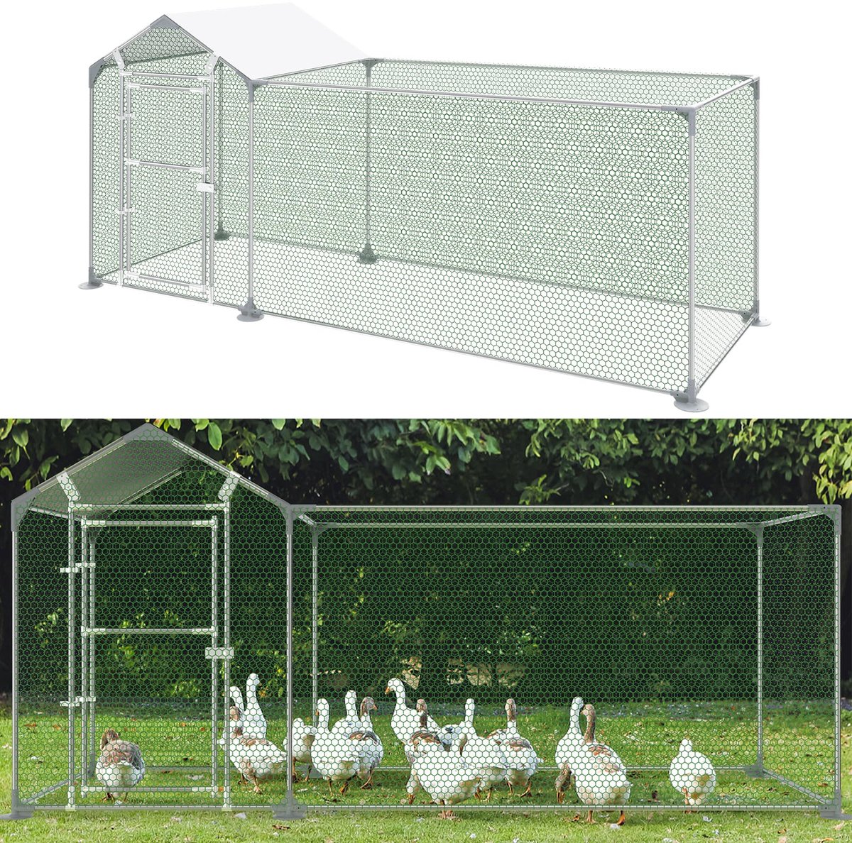 Aufun Kippenren - Kippenhok metaal - Kippenverblijf 3x1x1.5m - met vrije loopruimte en slot- voor kippen, vogels & kleine dieren