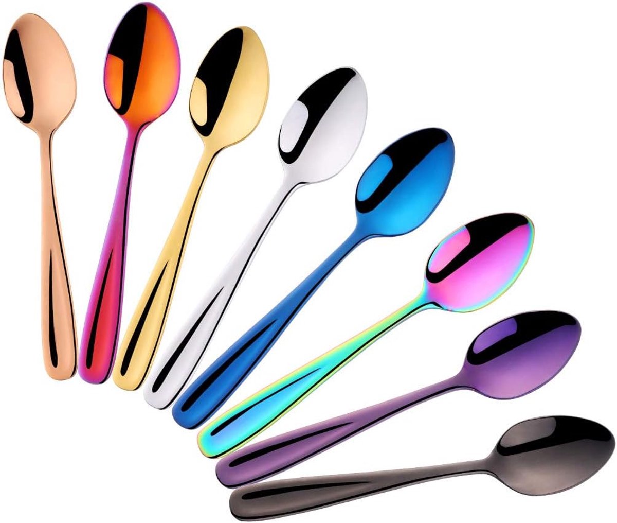 Theelepels Set van 8 gekleurde koffielepels, roestvrijstalen dessertborden, 14 cm