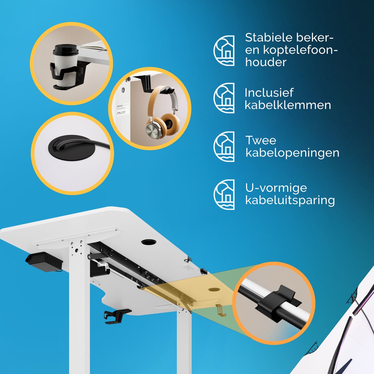 Casaria Zit sta bureau - 110x60cm Geheugenfunctie Elektrisch Verstelbaar - Zwart thumbnail 8