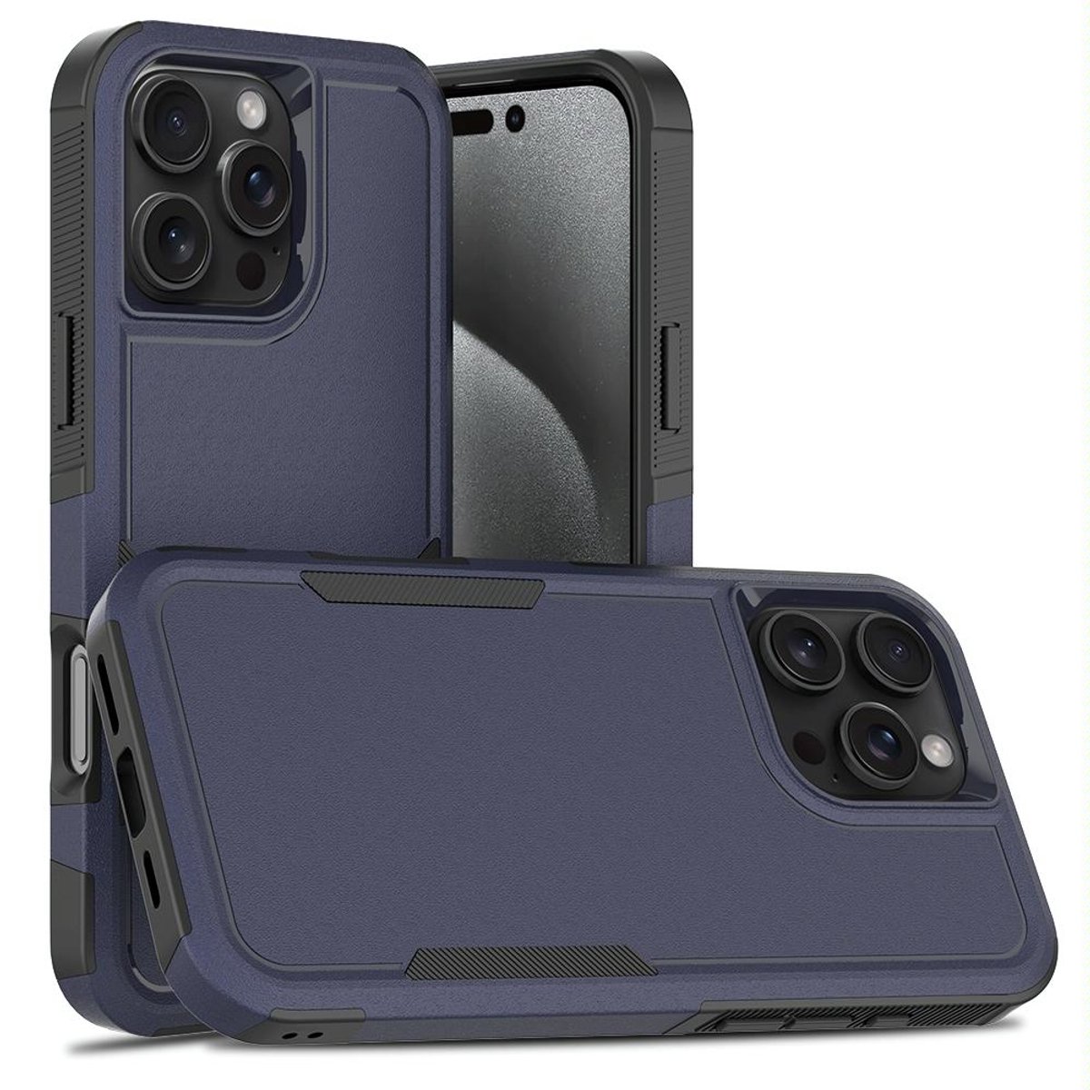 Mobigear Hoesje geschikt voor Apple iPhone 16 Pro Max Telefoonhoesje Hardcase | Mobigear Heavy Armor Backcover Shockproof | Schokbestendig iPhone 16 Pro Max Telefoonhoesje | Anti Shock Proof - Donkerblauw