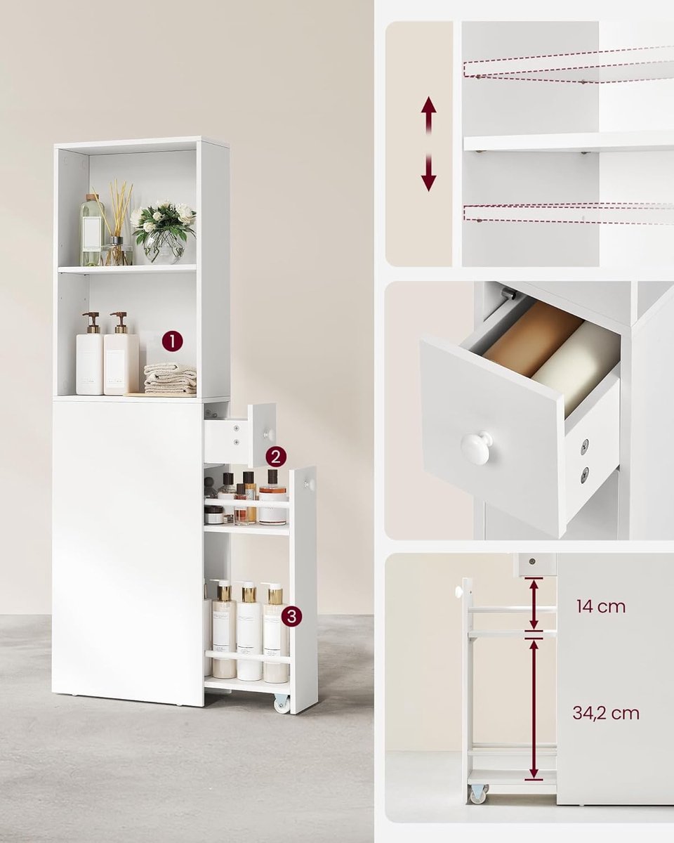 SoBuy Wastafelonderkast met Verstelbare Planken, Badkamerkast met Ventilerende Lameldeur, Badkamer Opbergmeubel, MDF, Wit, 60x58x35 cm, FRG237-W