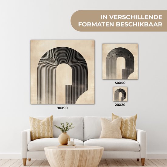 Tableau sur toile 90x90 cm - Décoration murale Arche - Rayures - Minimaliste - Zwart - Décoration murale salon - Décoration chambre - Accessoires chambre - Peintures sur toile