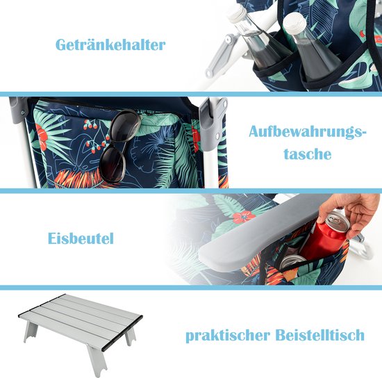 COSTWAY Strandstoelen en tafelset, inklapbare campingstoelen met verstelbare rugleuning, hoofdsteun, zijzakken, ijszakken, schouderbanden en armleuningen, lichte klapstoelen van Costway — afbeelding 2