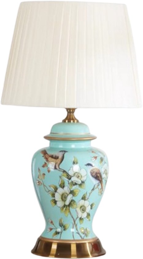 Fine Asianliving Chinese Tafellamp Porselein Blauw Magnolia Handgemaakt - Aeliana D30xH48cm