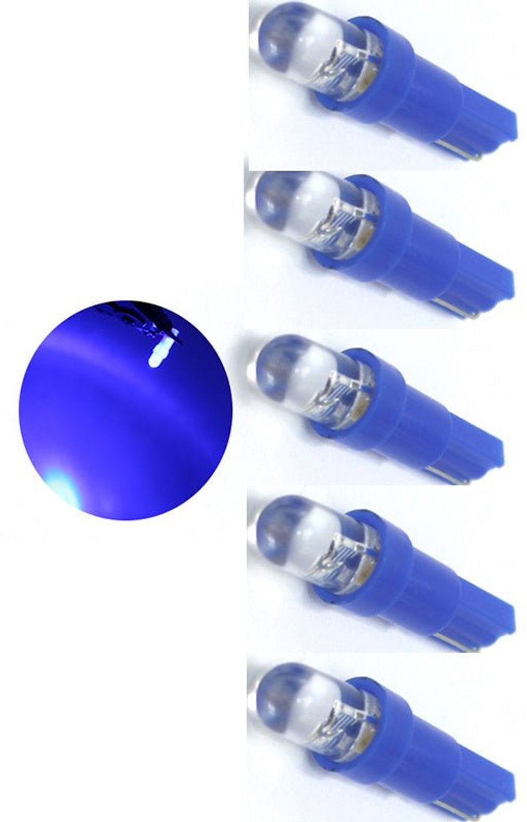 Auto LEDlamp | 5x autoverlichting LED T5 | kleur blauw | 12V DC