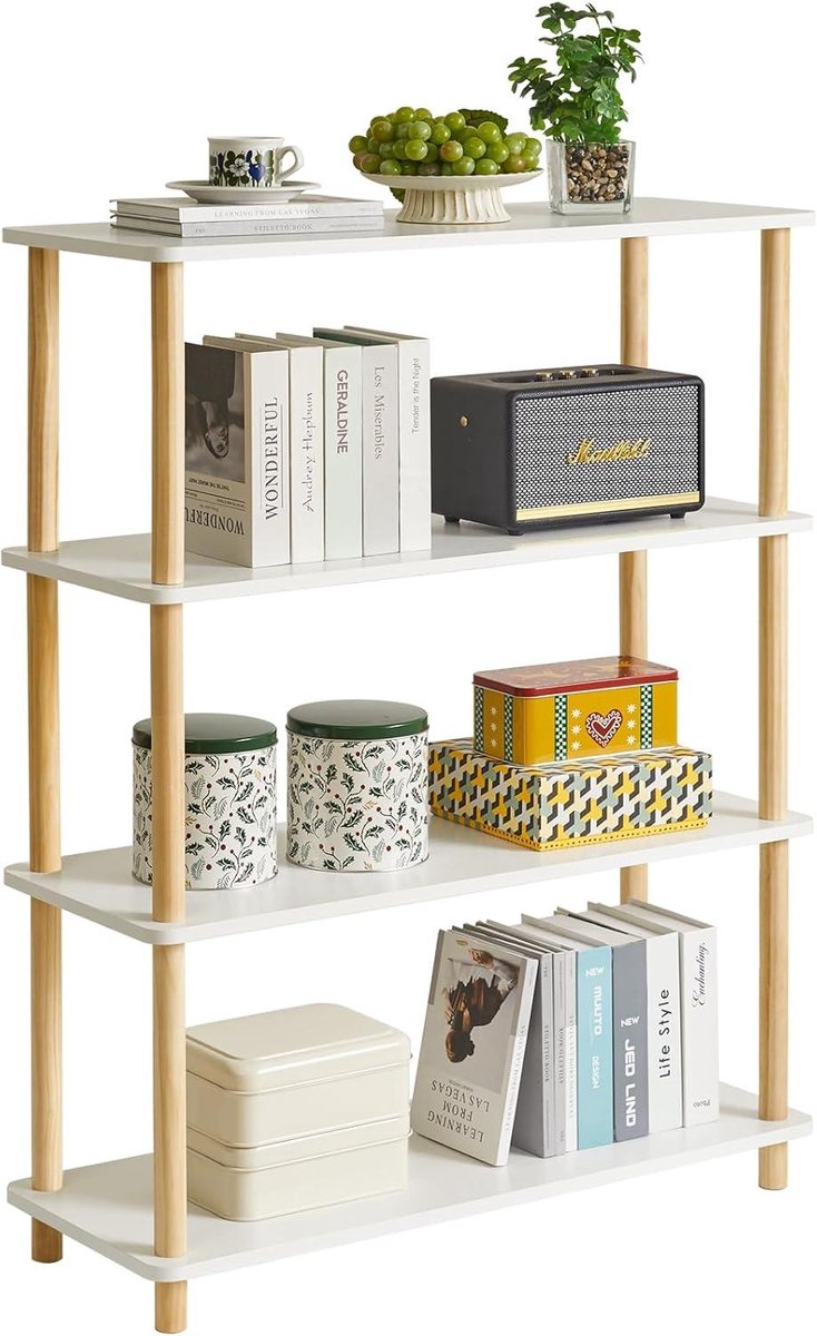 Modern Open 4-Laags Boekenkast Wit, Vrijstaand met