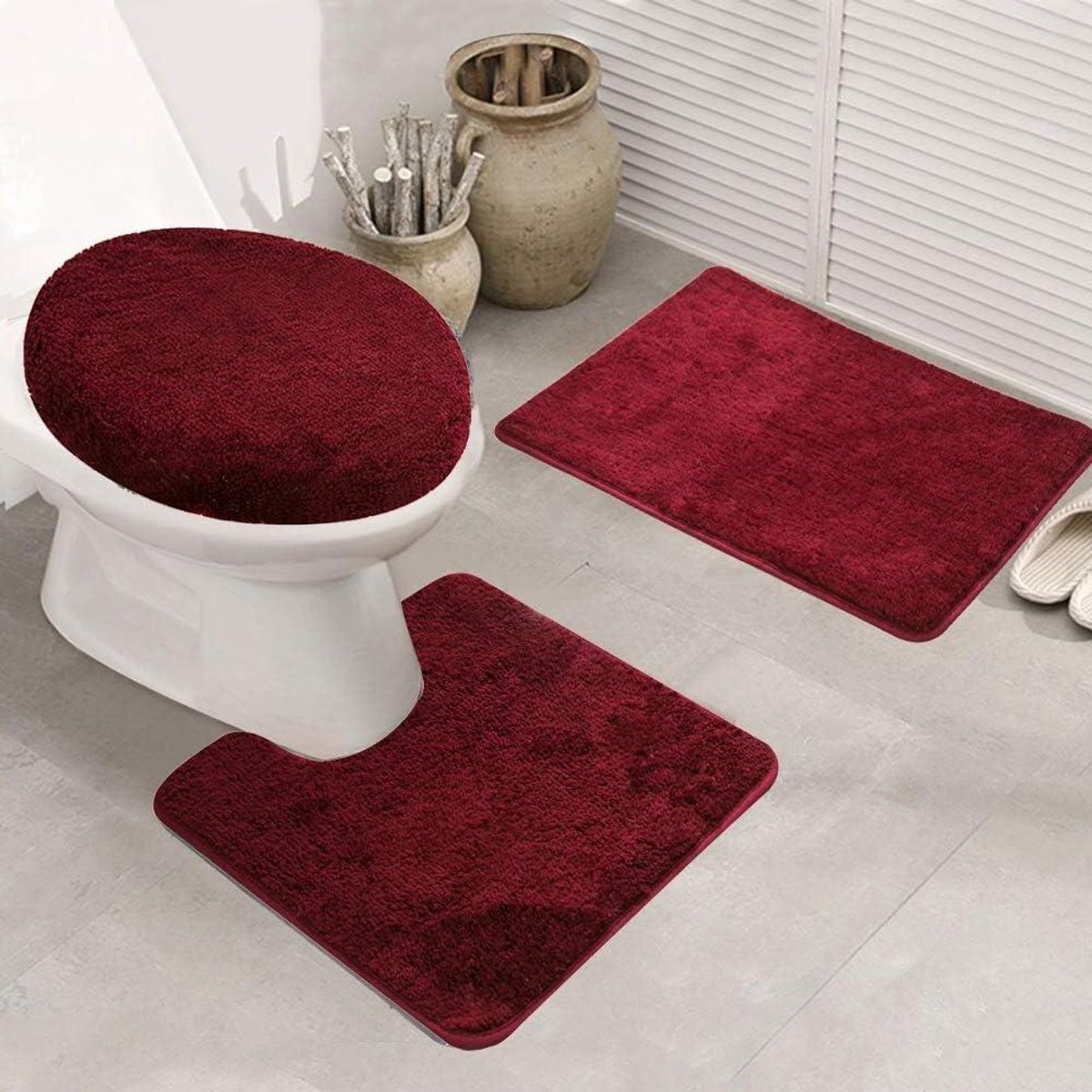 Set van 3 antislip badmatten en toiletmat - Sneldrogend en zacht - Waterabsorberend - 50 x 80 cm
