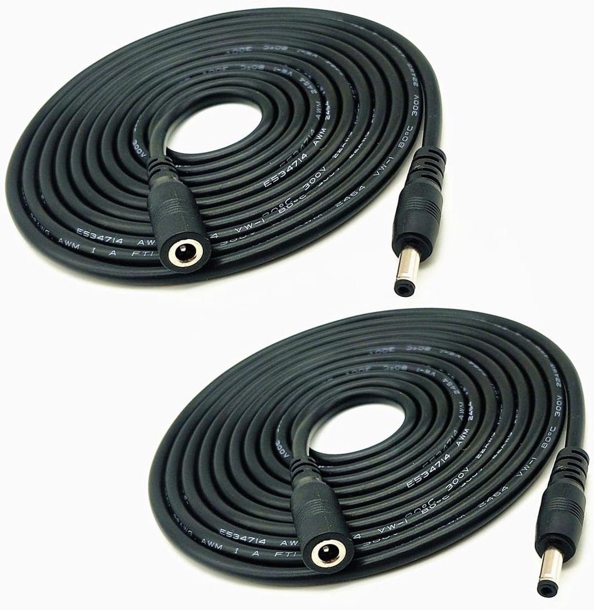 2 Stuks Zwarte DC Stekker Verlengkabels 3,5 mm x 1,35 mm - Ideaal voor LED-Lichtstrips en Camerabewaking