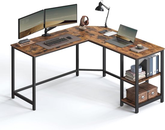 VASAGLE bureau hoekbureau, voor studeerkamer, 149 x 149 cm, industrieel ontwerp, grijs-zwart LWD073B02