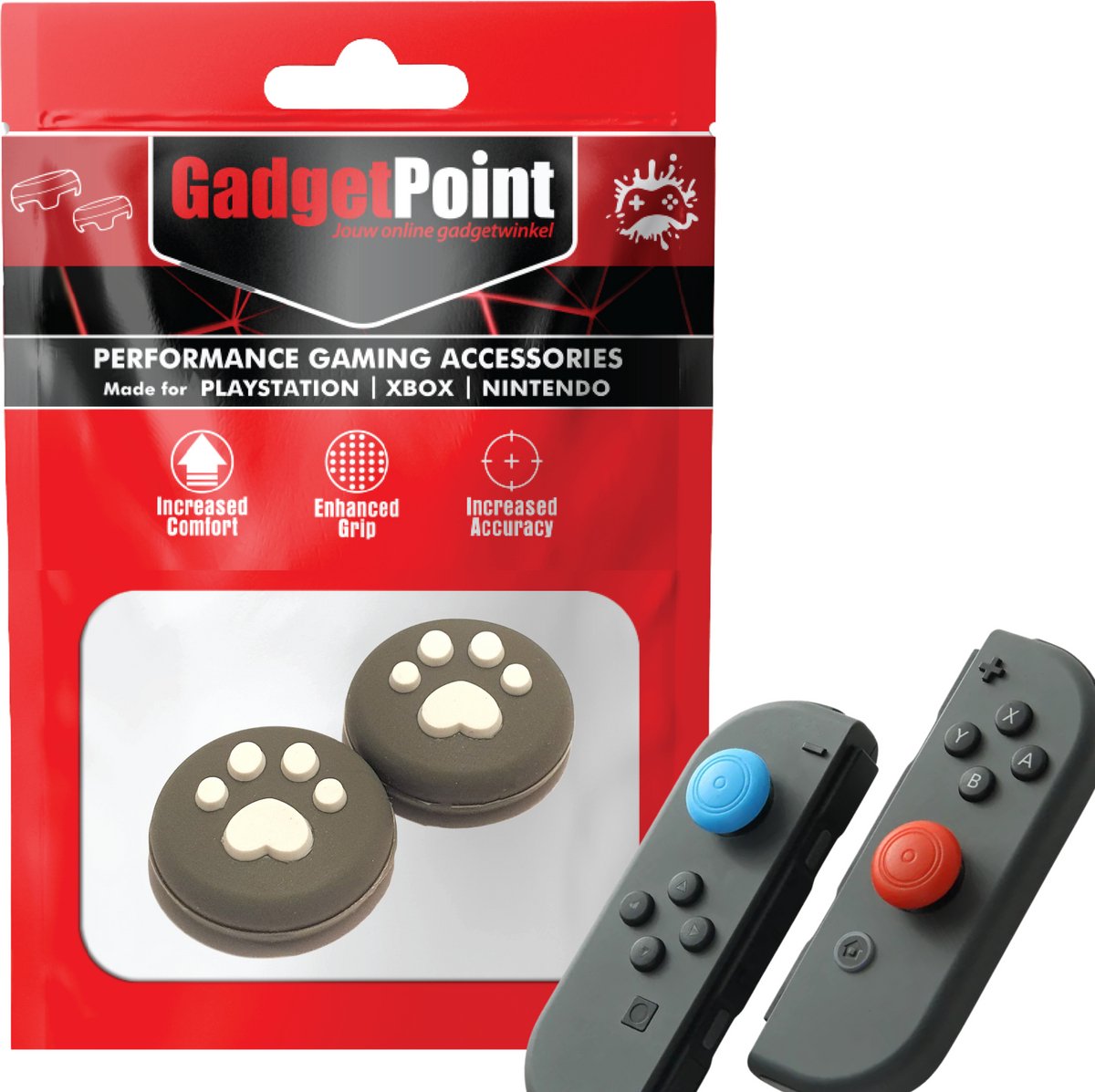 Gadgetpoint | Gaming Thumb Grips | Performance Thumbsticks | Accessoires geschikt voor Nintendo Switch Joy-Con Controller(s) | Thumbgrips | Pootjes - Grijs met Wit