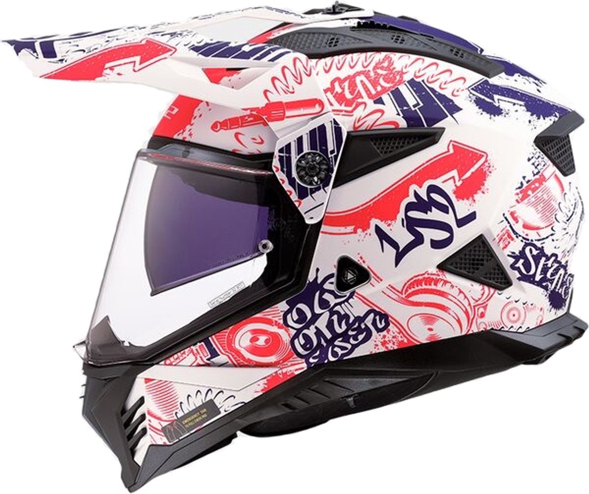 LS2 MX702 Pioneer II helm Fantasy wit rood blauw