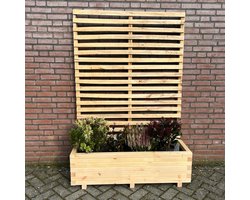 AMISHOUT - SET - Plantenbak met wielen en klimrek 120x40x40 (180) cm - naturel | bloembak buiten op wielen