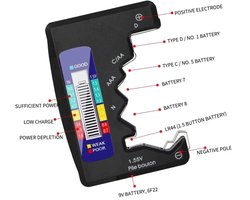 Actie4you® - Batterijtester - Batterijtester voor alle baterijen - Batterij tester analoog – Universeel - Zwart
