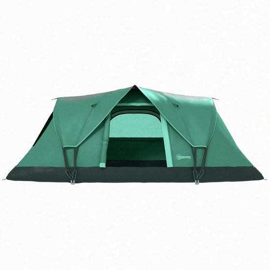 Outsunny Camping tent 4-person tent Family tent with window 190T PU1000mm Easy installation Aluminum alloy Green grey 240 x 240 x 195 cm