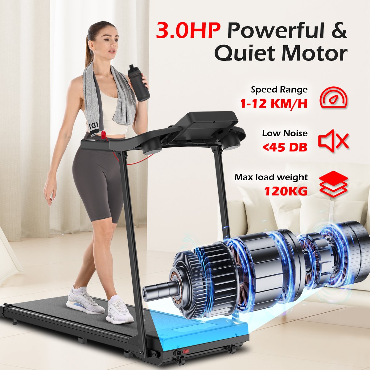 Afbeelding 2 van Opvouwbare loopband - Dskeuzeew 4 in 1 loopband - Met app en Bluetooth - Max.12 km/u - Oppervlak 39 x103 cm - ultracompact