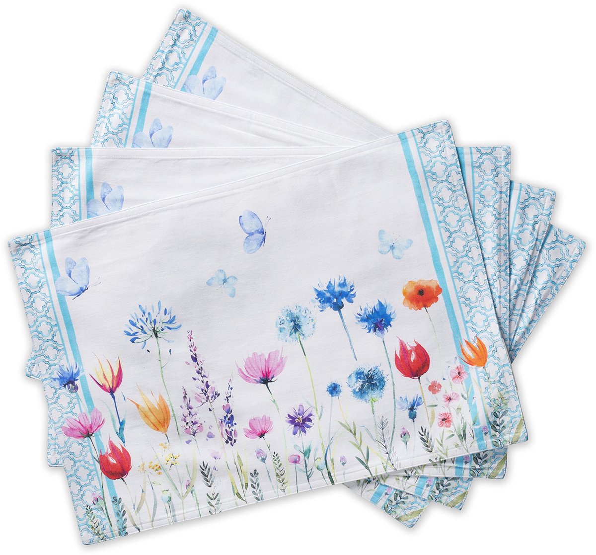 Ibenzoa® Set van 4 Decoratieve Katoenen Placemats voor Keuken en Tafel, Bloemenontwerp