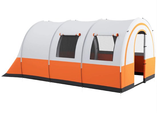 Tunneltent - Familietent 6 persoons - Kampeertent met aparte ruimtes - Waterdicht - Crèmewit
