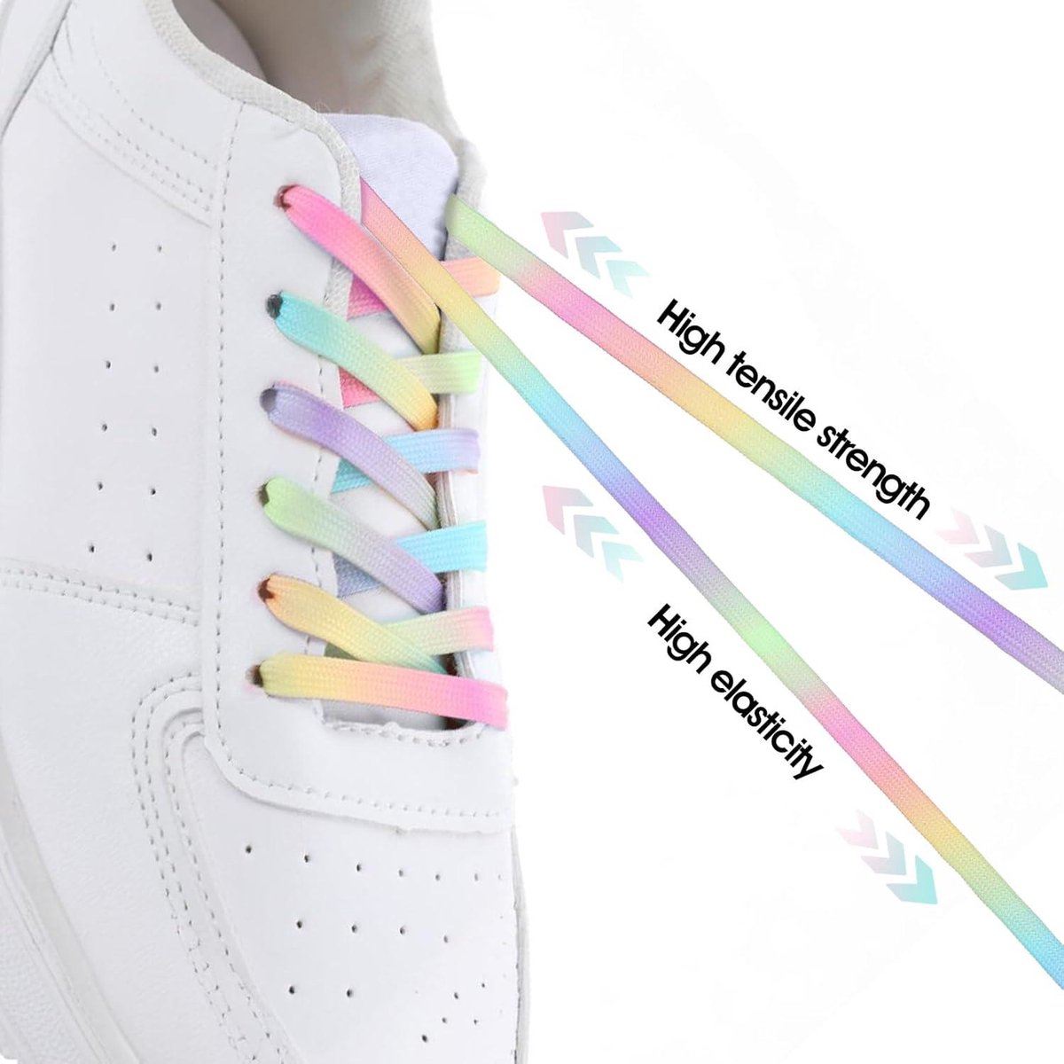 8 stuks 120 cm regenboogkleurverloop veters, kleurrijke platte veters
