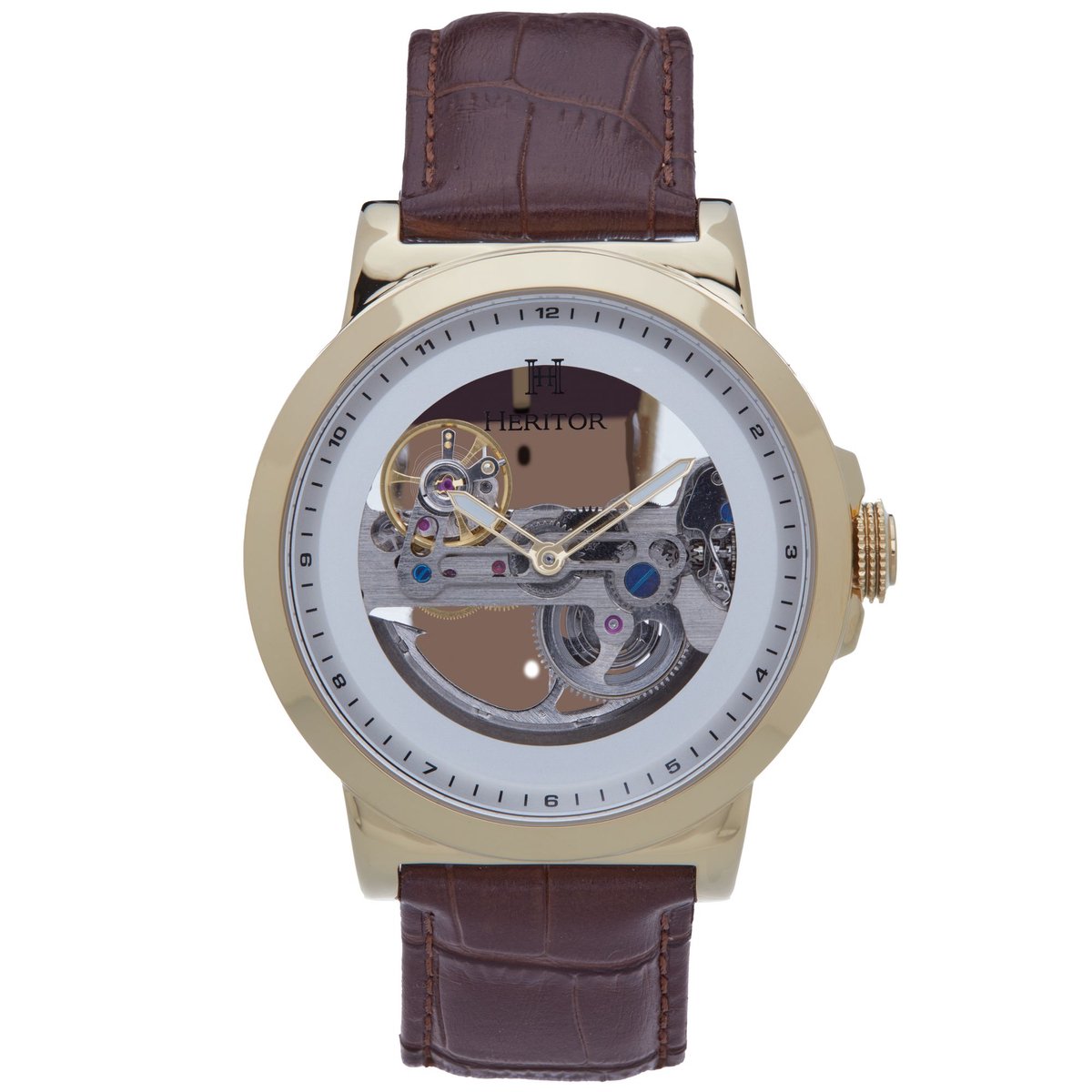 Heritor Automatic Xander Semi-Skelet Horloge met Leren Band - Goud-Bruin