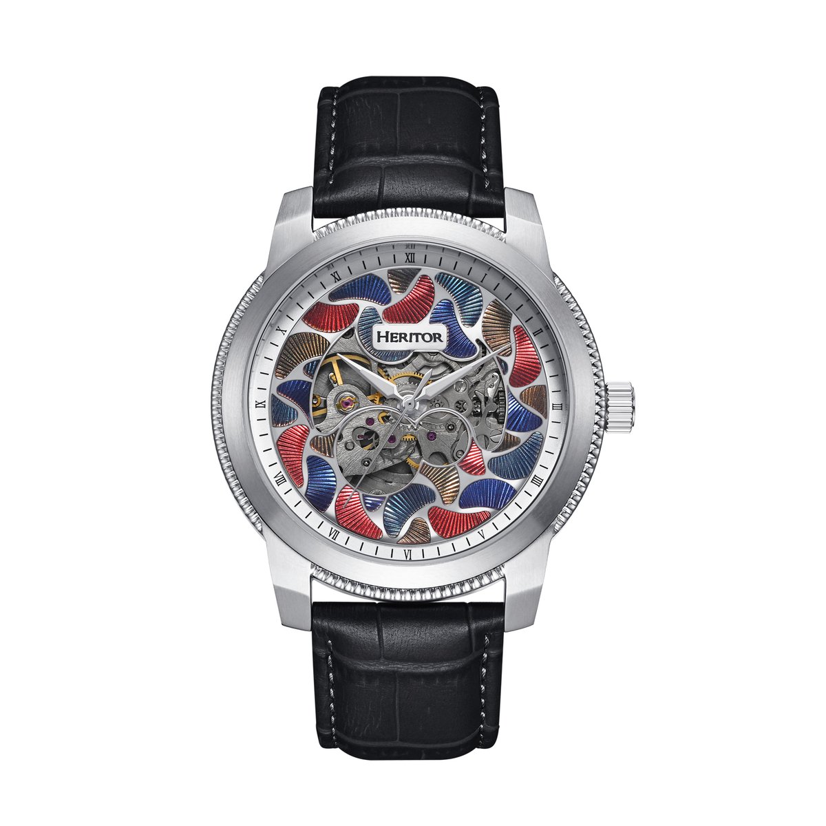 Heritor Automatic Emmanuel Semi-Skelet leren band horloge - Zilver-Zwart