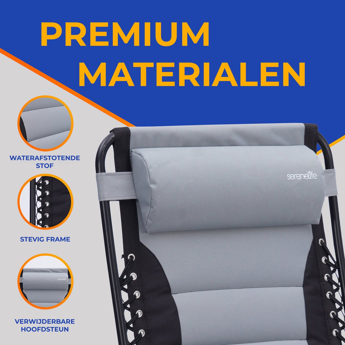 SereneLife Ligstoel – Verstelbare Tuinstoel met Kussen – Opvouwbare Relaxstoel - Stalen Frame met Textilene thumbnail 2
