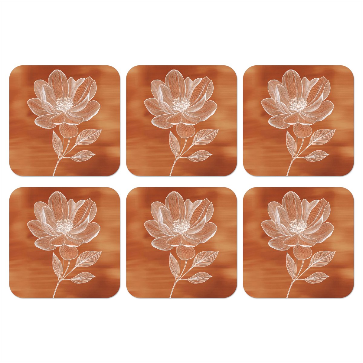 Onderzetters voor glazen - Bloem - Minimalistisch - Wit - 10x10 cm - Glasonderzetters - 6 stuks
