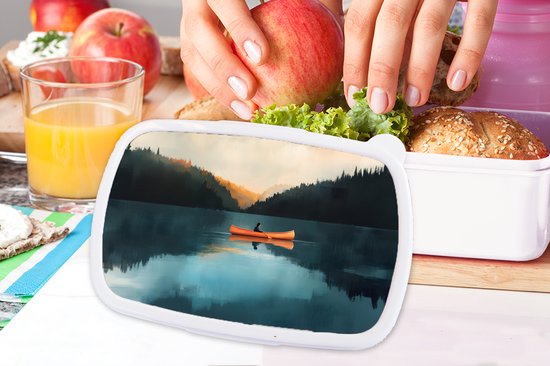 Boîte à pain Wit - Lunchbox Bossen - Lac - Canoë - Oranje - Boîte à pain 18x12x6 cm - Boîte à lunch pain - Boîtes à pain pour enfants et adultes
