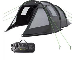 Tunneltent - Trekkingtent - Familietent 3-4 persoons - Kampeertent met 2 kamers - Weerbestendig - Zwart