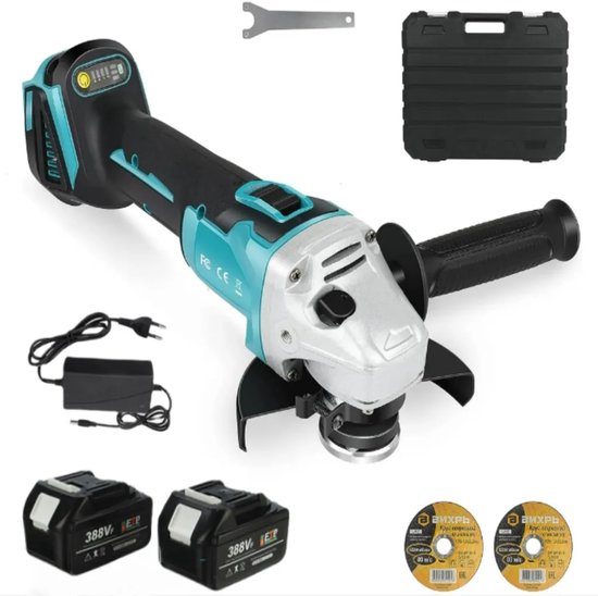 Meuleuse d'Angle 125mm Sans Fil 1500W - 3 Vitesses - Moteur Sans Balais - 2 Batteries Makita 18V - Pour Métal, Pierre, Béton - Bricolage