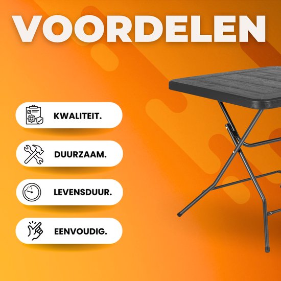 Klaptafel - Kampeertafel - Picknicktafel - Balkontafel - Tuintafel - Met Stalen Frame - Ideaal voor Feest, Keuken en Woonkamer - 80x80x74 cm — afbeelding 2