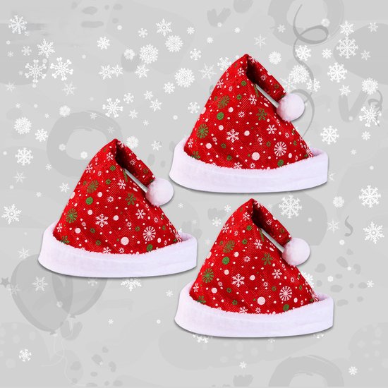 LUQ - Bonnet de Père Noël - Flocons de Neige - Adultes - Enfant - Costumes de Noël - Décorations de Noël - Taille Unique - Rouge - Vert – 3 Pièces