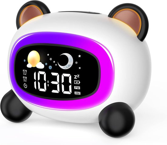 Seutgjie Children's Alarm Clock, Digital Illuminated Kids Alarm Clock 5 Brightness 8 RGB Colors 18 Ringtones Hibernation Mode Energy Saving Mode for