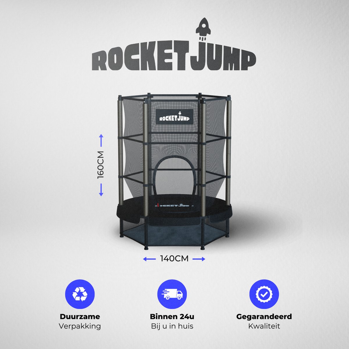 RocketJump LF14 Trampoline - Inclusief veiligheidsnet - Kindertrampoline 140 cm - Zwart — afbeelding 6