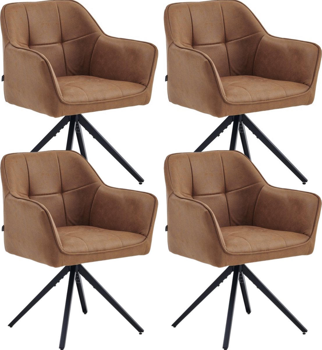 Colenis Pearl Eetkamerstoel - Set Van 4 - Cognac - Microfiber Stof - Microvezel - Industrieel