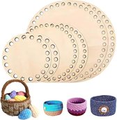 EUIOOVM Mandbodem van hout, 5 stuks, haakmand, houten basis, blank, natuurhouten mandbodem, set, gehaakte zakbodem, voor haken, cirkel, voor doe-het-zelf handtas, mand, weefbenodigdheden