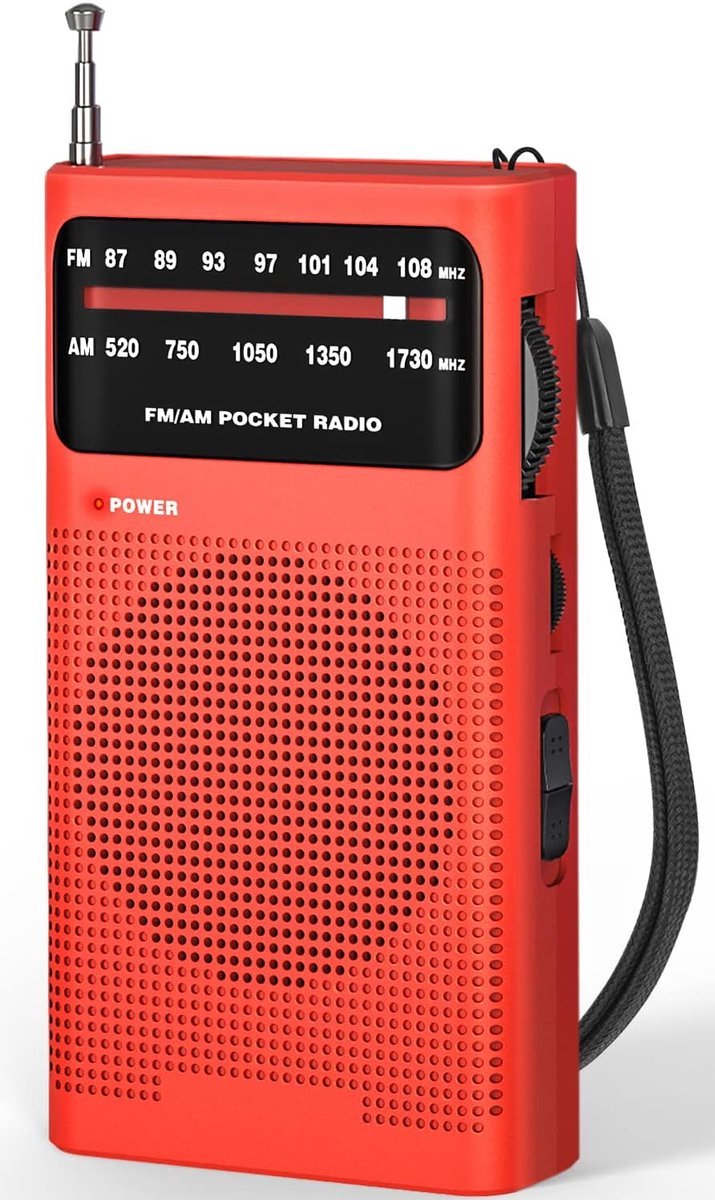 Draagbare AM/FM-Zakradio - Noodradio - Radio Op Batterijen - Koptelefoonaansluiting - Telescopische Antenne - Draagbare Radio - Noodpakket - Gemakkelijk Mee Te Nemen - Noodpakket Must Have - Radio Op Batterijen Voor Rampen - Rood