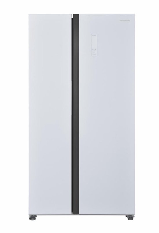Side-by-Side Koelkast Heinner 532L Wit Glas No Frost LED Touch Eco AI Deur-alarm 5 Jaar Garantie