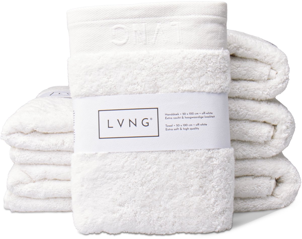 LVNG Handdoeken 50 x 100 - Set van 6 stuks - 100% Biologisch Katoen - 600g/m2 - Hotelkwaliteit - Luxe handdoeken - Badtextiel - Off White