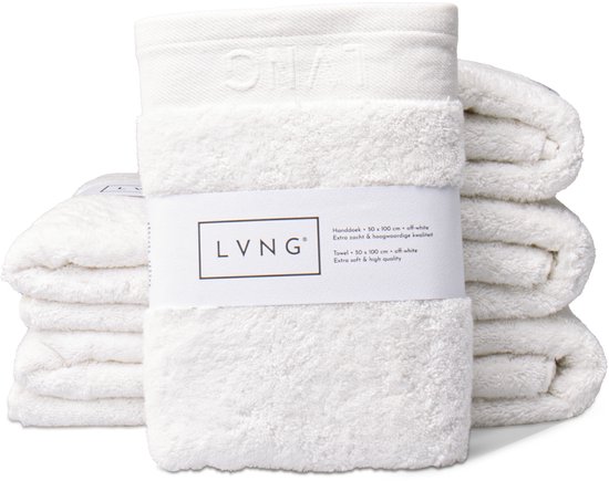 LVNG Handdoeken 50 x 100 - Set van 6 stuks - 100% Biologisch Katoen - 600g/m2 - Hotelkwaliteit - Luxe handdoeken - Badtextiel - Off White