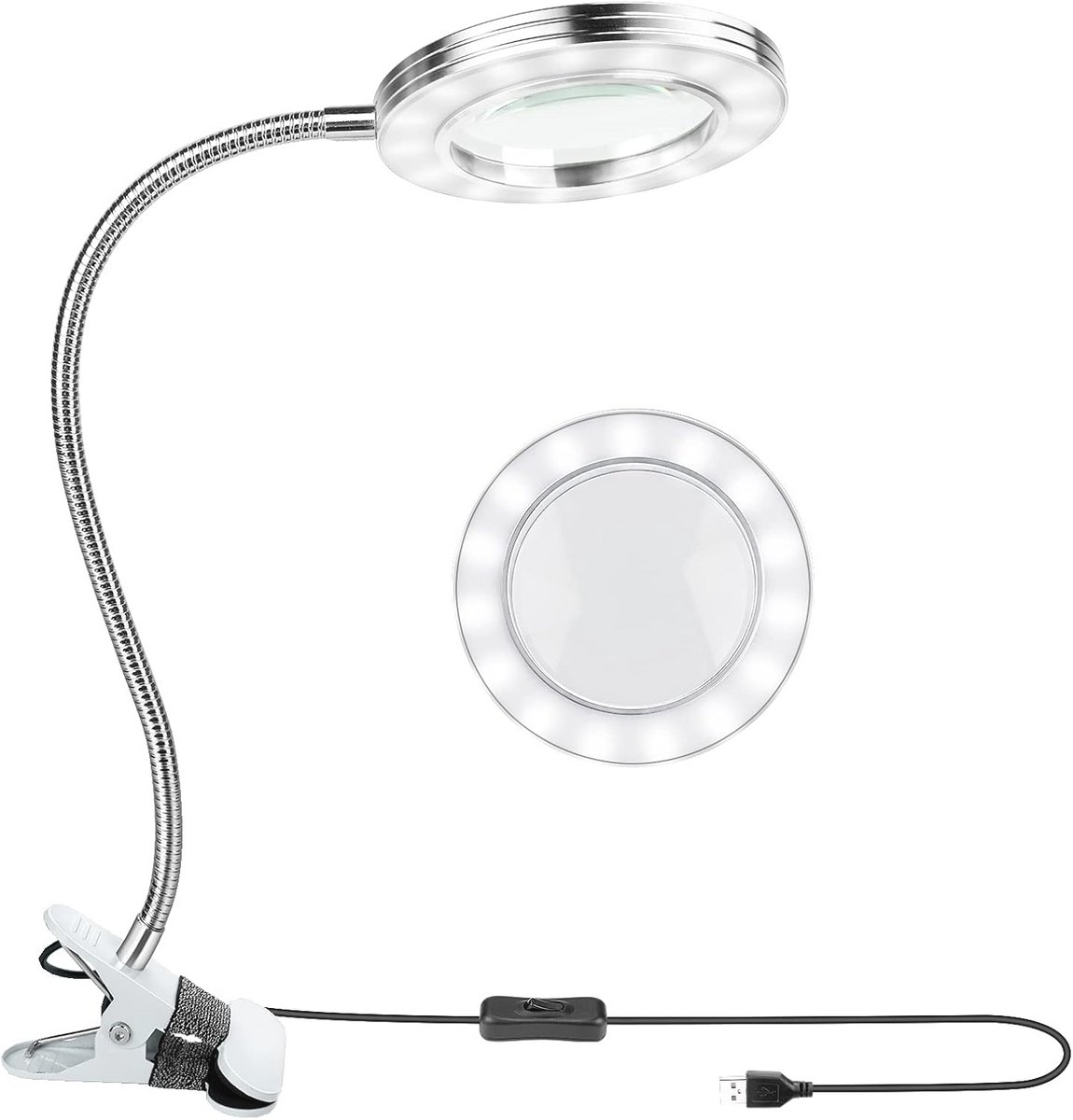 8x Vergrootglas met LED-licht en Flexibele Bureaulamp voor Hobby's en Ambachten