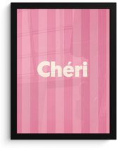 Poster in lijst - Fotolijst 30x40 cm - Posters - Gestreept - Roze - Chéri - Posterlijst zwart - Decoratie - Wanddecoratie woonkamer - Muurdecoratie slaapkamer