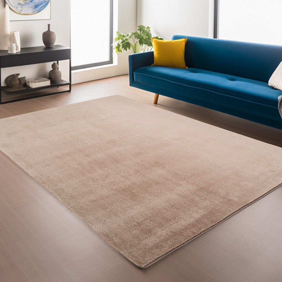 Ayyildiz Antislip Vloerkleed Joy Beige 80 x 80cm Effen Kleur Zacht Rond