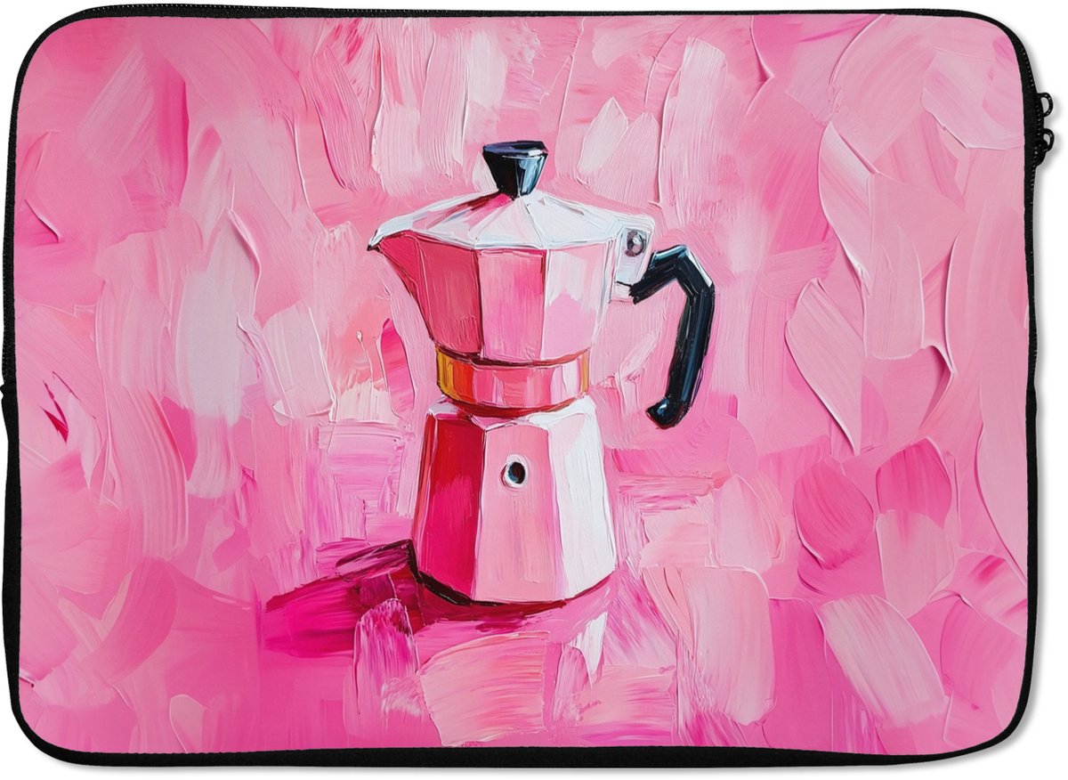 Laptophoes 13 inch - Roze - Verf - Coffee - Laptop sleeve - Binnenmaat 32x22,5 cm - Zwarte achterkant