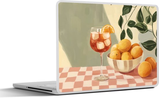 Laptop sticker - 10.1 inch - Citroenen - Glas - Tafelkleed - Geblokt - 25x18cm - Laptopstickers - Laptop skin - Cover
