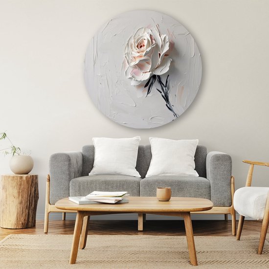 Abstracte roos met subtiele tinten - Roos muurcirkels - Wandobject rond bloem - Expressionisme - Dibond muurdecoratie - Kunst - muurcirkel aluminium 80x80 cm