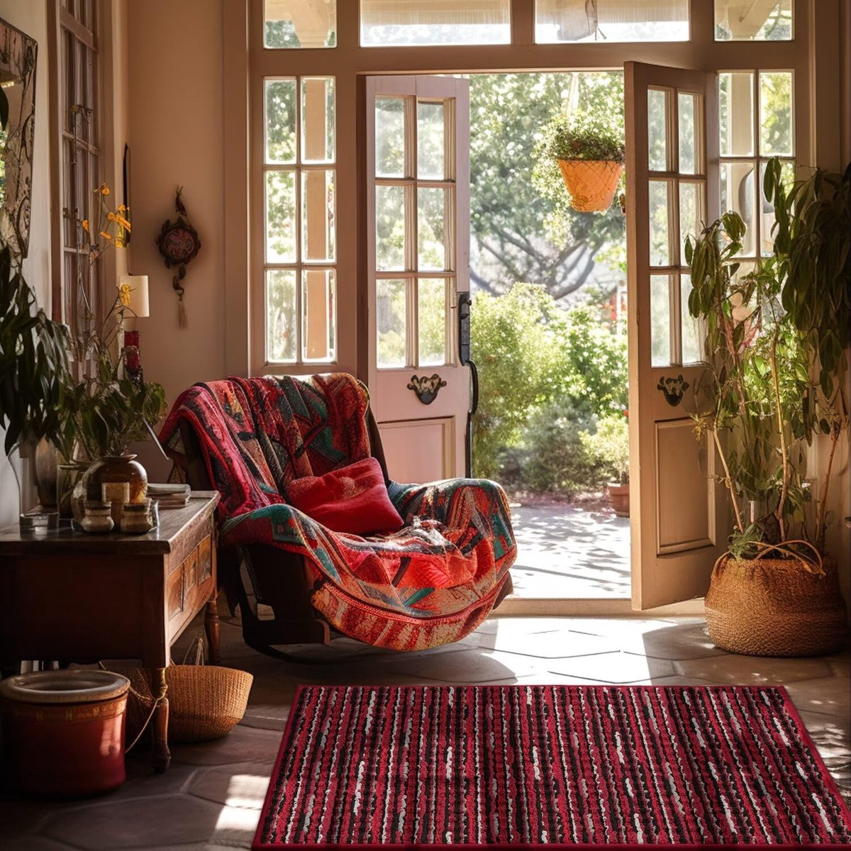 Ibenzoa Antislip Vuilvangmat voor Binnen en Buiten met Retro Design 50 x 120 cm rood