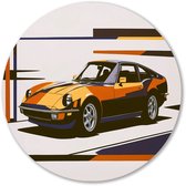 Retro auto in abstract ontwerp - Auto wanddecoratie rond - Wandbord vervoer - Pop Art - Aluminium schilderij - Kunst - muurcirkel aluminium 60x60 cm