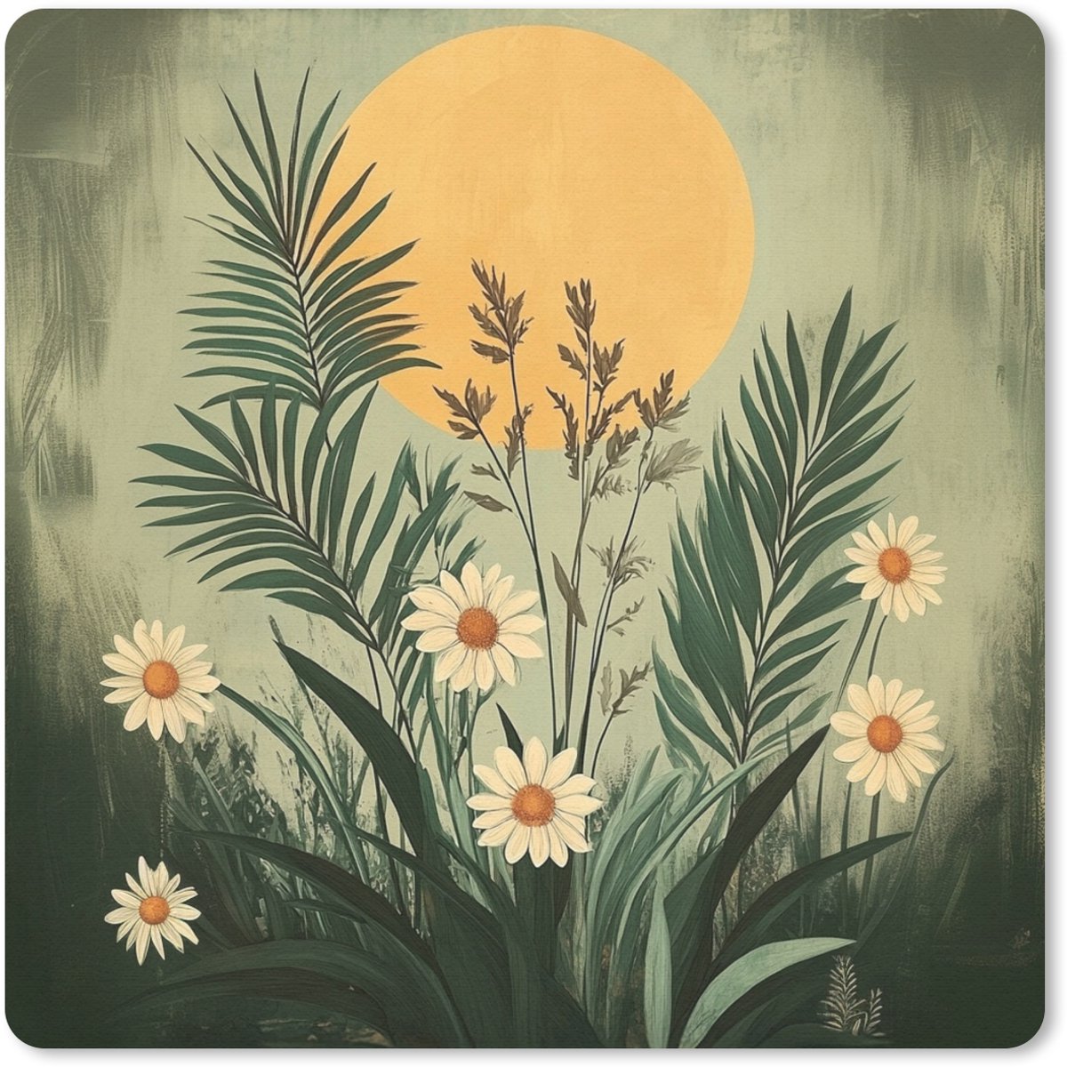 Muismat 20x20 cm - Mousepad Bloemen - Bladeren - Zon - Groen - Muismatten
